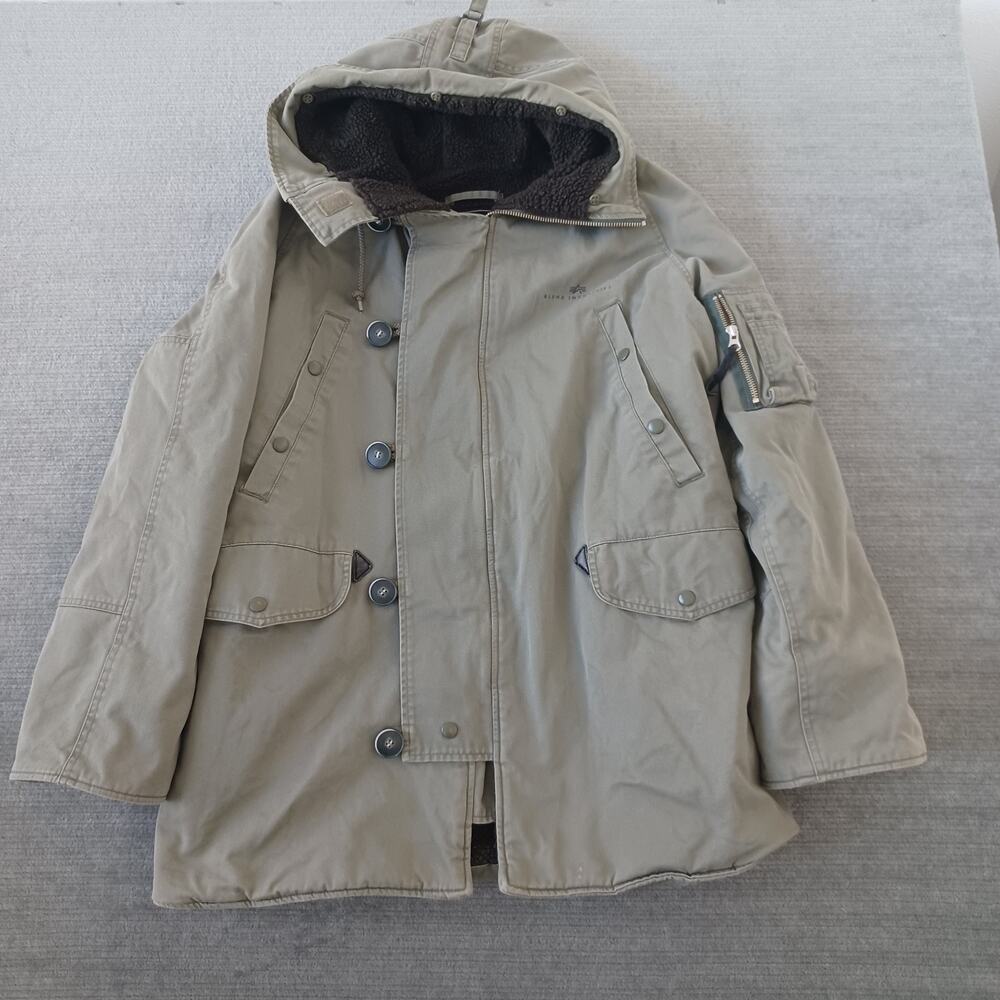 Alpha Industries N-3B Parka Jacket M Sage Green Sherpa Lined Hood Military Coat